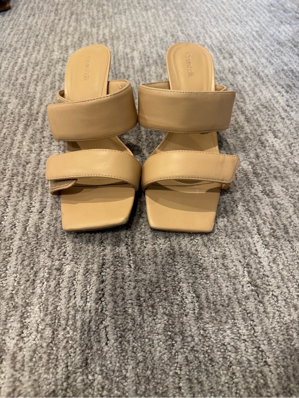 Neutral Tan Double-Strap Slide Heels by Unknown Brand